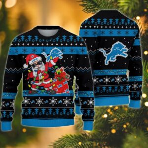 Detroit Lions Santa Claus Dabbing Ugly Christmas Sweater, NFL Christmas Sweater