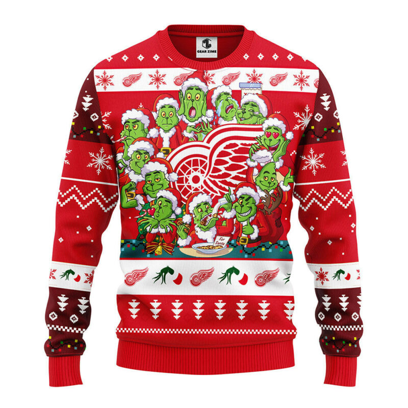 Detroit Red Wings 12 Grinch Xmas Day Ugly Christmas Sweater, Grinch Xmas Sweater