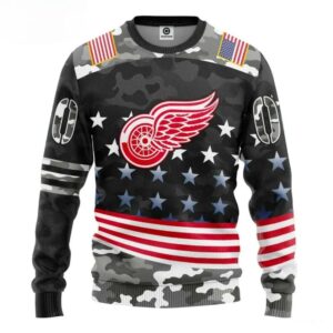 Detroit Red Wings American Flag Custom Number Ugly Christmas Sweater, NHL Christmas Sweater