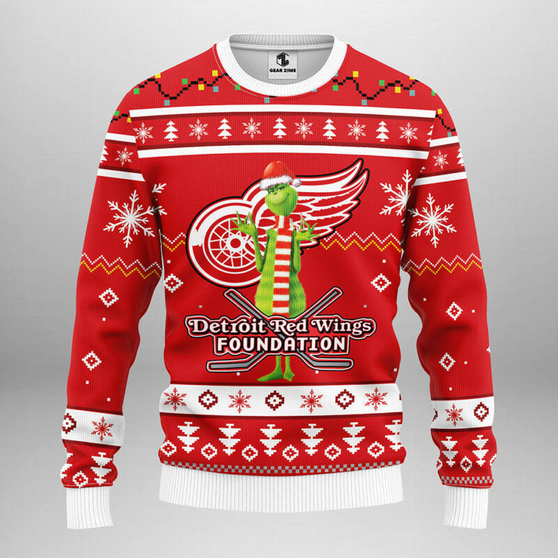 Detroit Red Wings Funny Grinch Ugly Christmas Sweater, Grinch Xmas Sweater