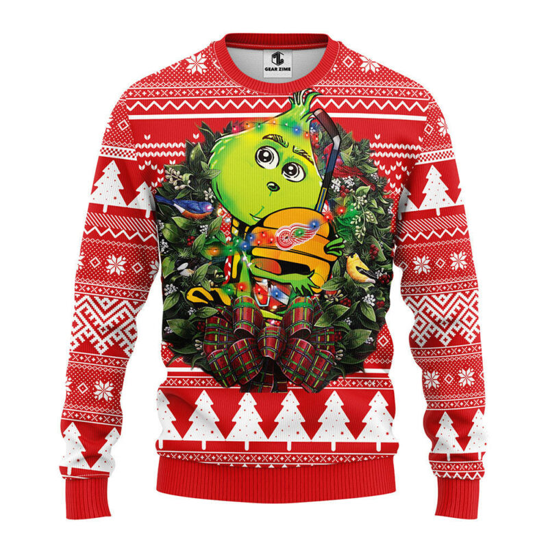 Detroit Red Wings Grinch Hug Ugly Christmas Sweater, Grinch Xmas Sweater