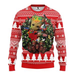 Detroit Red Wings Groot Hug Ugly Christmas Sweater, NHL Christmas Sweater