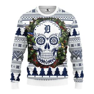 Detroit Tigers Skull Flower Ugly Christmas Sweater, MLB Christmas Sweater