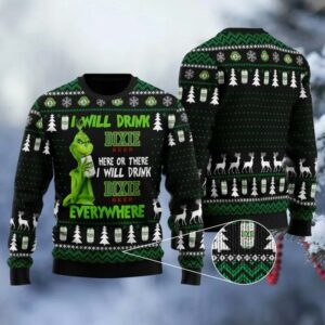 Dixie Grinch Will Drink Everywhere Ugly Sweater, Grinch Holiday Sweater