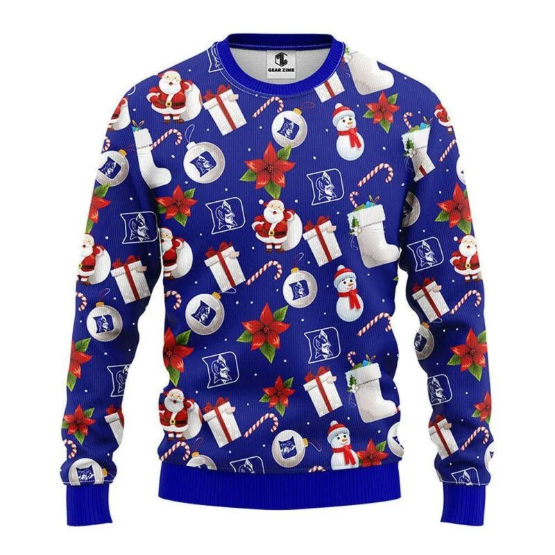 Duke Blue Devils Santa Claus Snowman Ugly Christmas Sweater, NCAA Christmas Sweater
