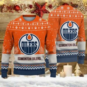 Edmonton Oilers Big Logo Ugly Christmas Sweater, NHL Christmas Sweater