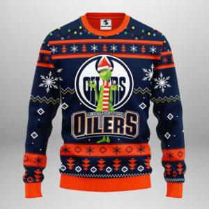 Edmonton Oilers Funny Grinch Ugly Christmas Sweater, Grinch Xmas Sweater