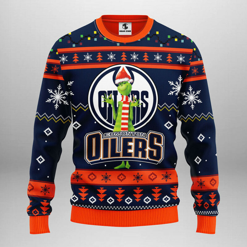 Edmonton Oilers Funny Grinch Ugly Christmas Sweater, Grinch Xmas Sweater