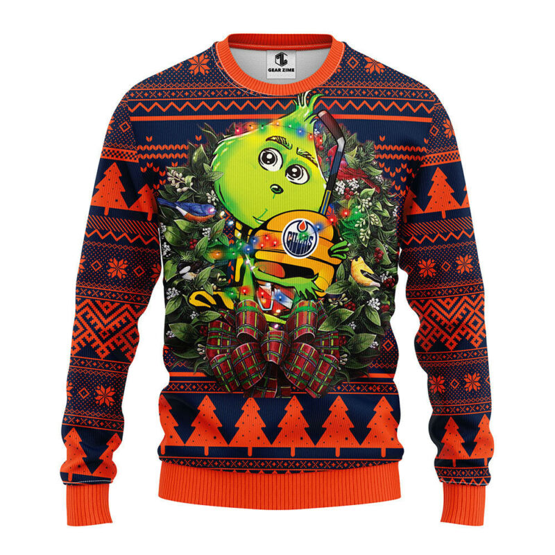 Edmonton Oilers Grinch Hug Ugly Christmas Sweater, Grinch Xmas Sweater