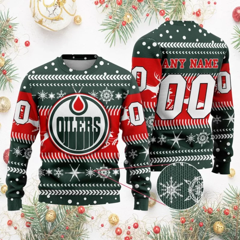 NHL Edmonton Oilers | Personalized Name &amp; Number Unisex Sweater For Christmas Season