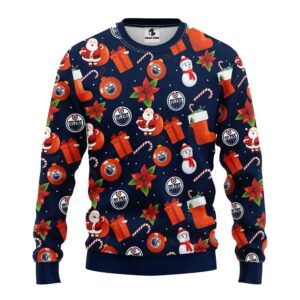 Edmonton Oilers Santa Claus Snowman Ugly Christmas Sweater, NHL Christmas Sweater