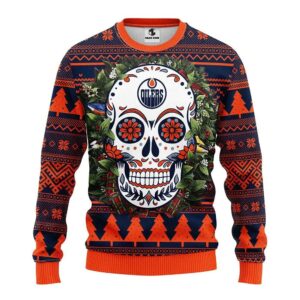 Edmonton Oilers Skull Flower Ugly Christmas Sweater, NHL Christmas Sweater
