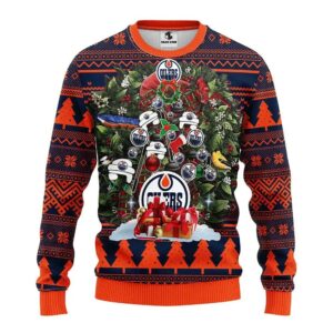 Edmonton Oilers Tree Christmas Ugly Sweater, NHL Christmas Sweater
