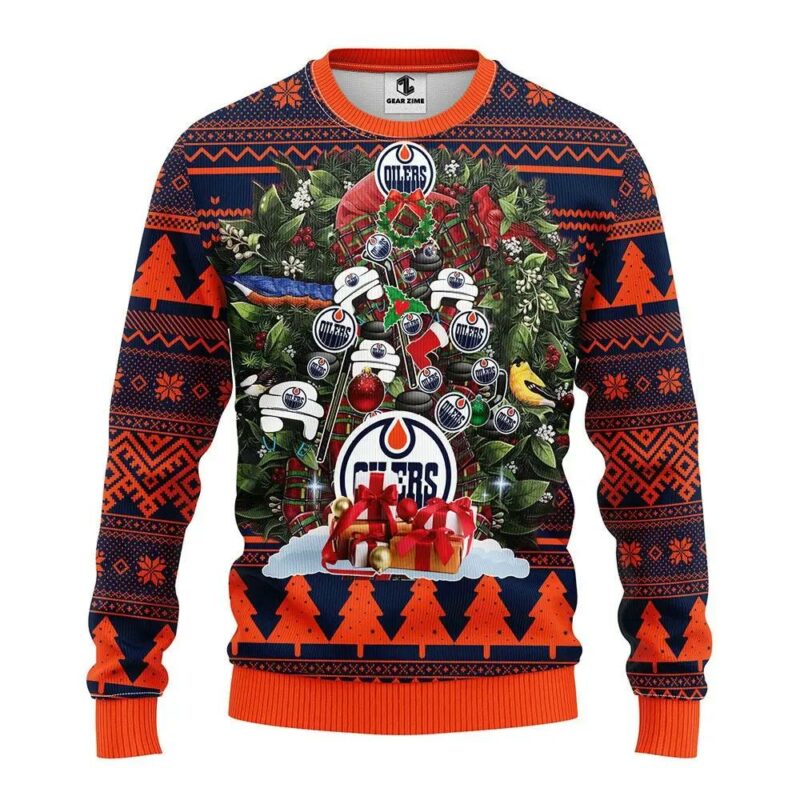 Edmonton Oilers Tree Christmas Ugly Sweater, NHL Christmas Sweater