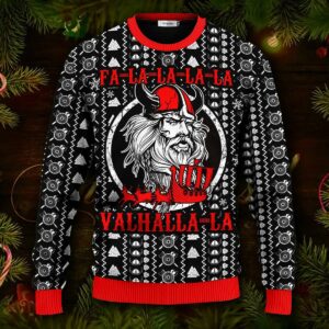 Falalalala Valhallala Red Pattern Viking Ugly Christmas Sweater