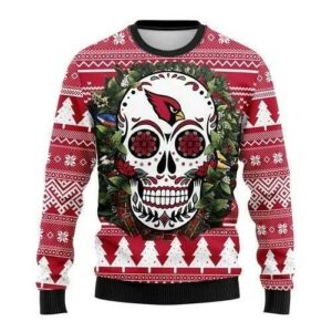 Flower Skull Arizona Cardinals Ugly Christmas Sweater, NFL Christmas Sweater