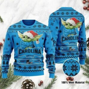 Funny Baby Yoda Carolina Panthers Ugly Christmas Sweater, NFL Christmas Sweater