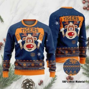 Funny Reindeer Auburn Tigers Ugly Christmas Sweater, NCAA Christmas Sweater