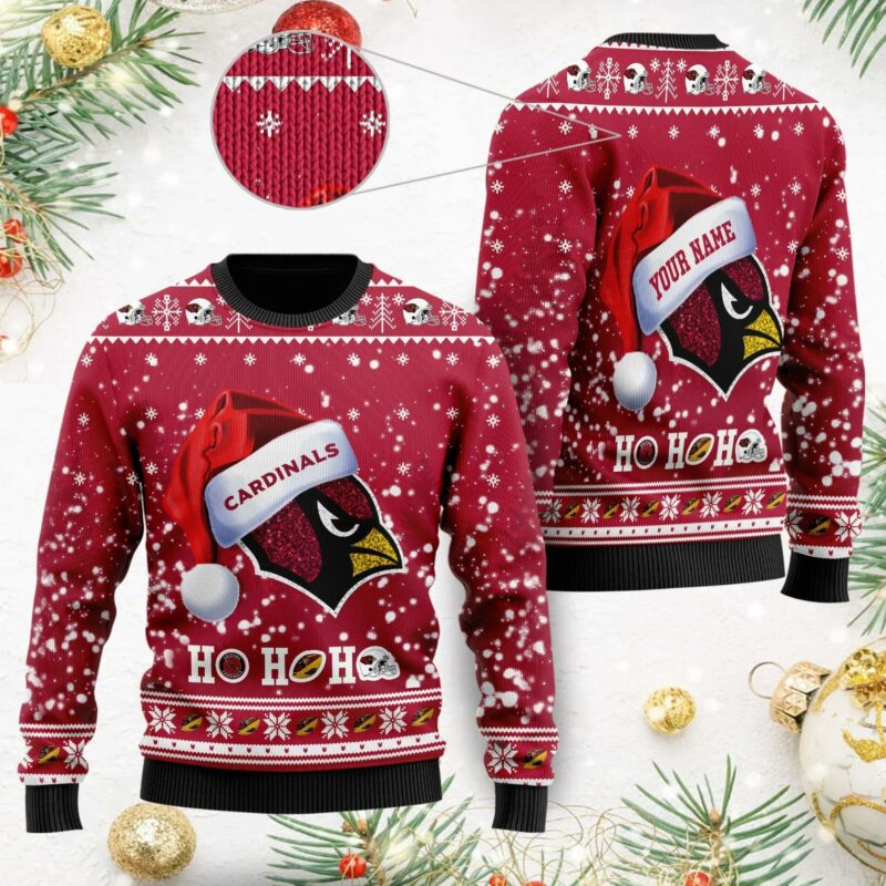 Funny Santa Hat Arizona Cardinals Custom Ugly Christmas Sweater, NFL Christmas Sweater