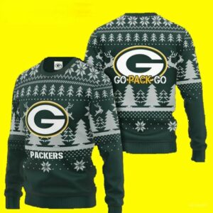 Go Pack Go Green Bay Packers Ugly Christmas Sweater, NFL Christmas Sweater