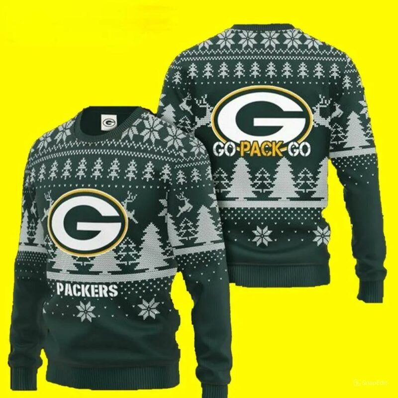 Go Pack Go Green Bay Packers Ugly Christmas Sweater, NFL Christmas Sweater