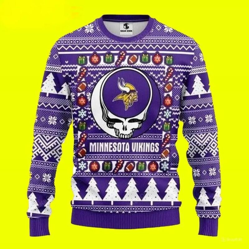 Grateful Dead Minnesota Vikings Ugly Christmas Sweater, NFL Christmas Sweater