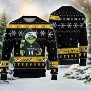 Green Bay Packers Grinch Custom Ugly Christmas Sweater, NFL Christmas Sweater