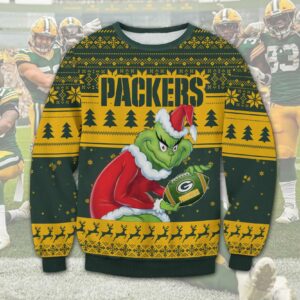 Green Bay Packers Grinch Stolen Ugly Christmas Sweater, NFL Christmas Sweater