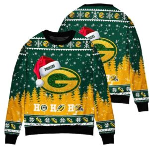 Green Bay Packers Symbol Wearing Santa Claus Hat Ugly Christmas Sweater, NFL Christmas Sweater