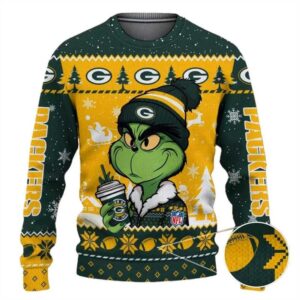 Green Bay Packers The Grinch Drink Coffee Ugly Christmas Sweater, NFL Christmas Sweater