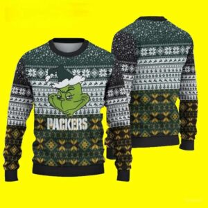 Green Bay Packers Ugly Christmas Sweater Grinch For Fans, NFL Christmas Sweater
