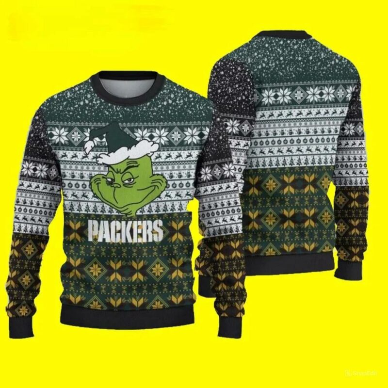 Green Bay Packers Ugly Christmas Sweater Grinch For Fans, NFL Christmas Sweater