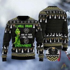 Grinch I Will Drink Modelo Everywhere Christmas Gift Ugly Christmas Sweater, Grinch Holiday Sweater