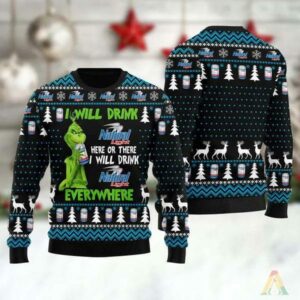 Grinch I Will Drink Natural Light Everywhere Ugly Sweater, Grinch Holiday Sweater