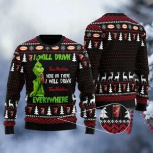 Grinch I Will Drink Tim Hortons Everywhere Christmas Sweater, Grinch Holiday Sweater