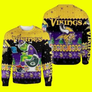 Grinch Minnesota Vikings Sit On Others Team Nfl Ugly Christmas Sweater, NFL Christmas Sweater