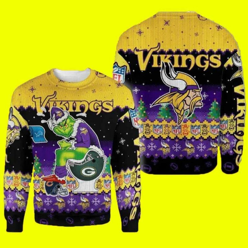Grinch Minnesota Vikings Sit On Others Team Nfl Ugly Christmas Sweater, NFL Christmas Sweater