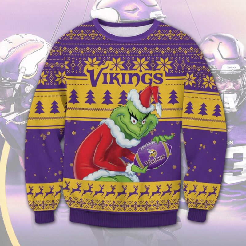 Grinch Stolen Minnesota Vikings Ugly Christmas Sweater, NFL Christmas Sweater