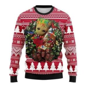 Groot Hug Arizona Cardinals Ugly Christmas Sweater, NFL Christmas Sweater