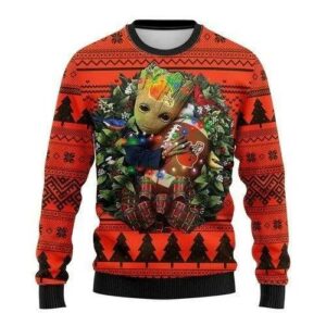 Groot Hug Cleveland Browns Ugly Christmas Sweater, NFL Christmas Sweater