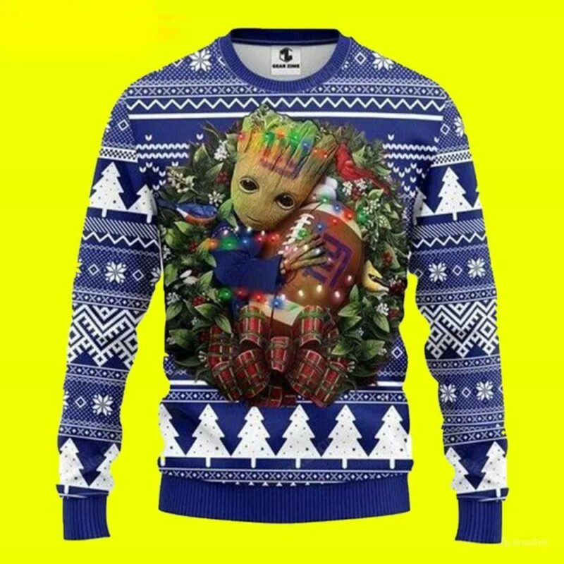 Groot Hug New York Giants Ugly Christmas Sweater, NFL Christmas Sweater
