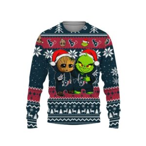Houston Texans Baby Groot And Grinch Best Friends Ugly Christmas Sweater, NFL Christmas Sweater