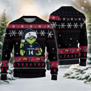 Houston Texans Grinch Custom Ugly Chrismas Sweater, NFL Christmas Sweater