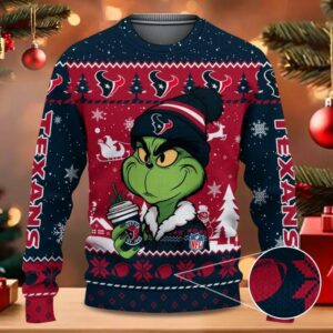 Houston Texans The Grinch Drink Coffee Ugly Christmas Sweater, NFL Christmas Sweater