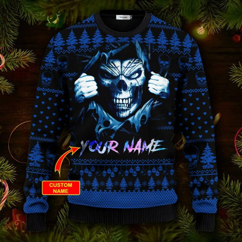 I&apos;m A Good Guy Custom Name Skull Ugly Christmas Sweater