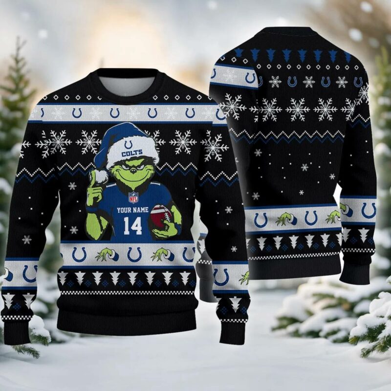 Indianapolis Colts Grinch Custom Ugly Chrismas Sweater, NFL Christmas Sweater