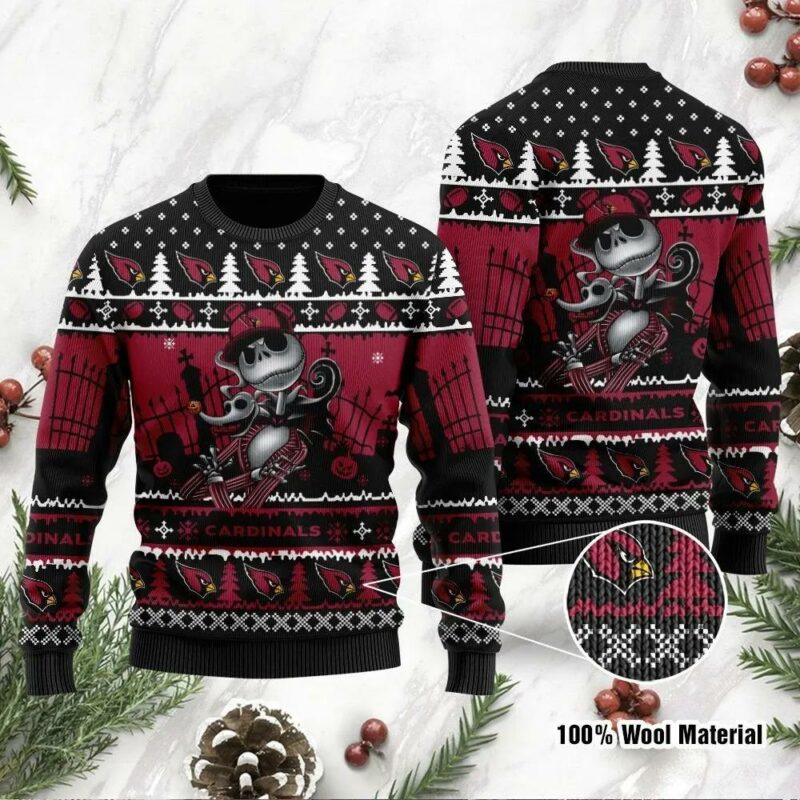 Jack Skellington Arizona Cardinals Ugly Christmas Sweater, NFL Christmas Sweater