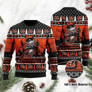 Jack Skellington Cincinnati Bengals Ugly Christmas Sweater, NFL Christmas Sweater