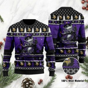Jack Skellington Minnesota Vikings  Halloween Ugly Christmas Sweater