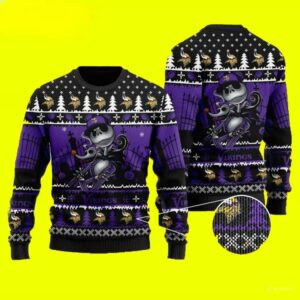 Jack Skellington Minnesota Vikings Ugly Christmas Sweater, NFL Christmas Sweater